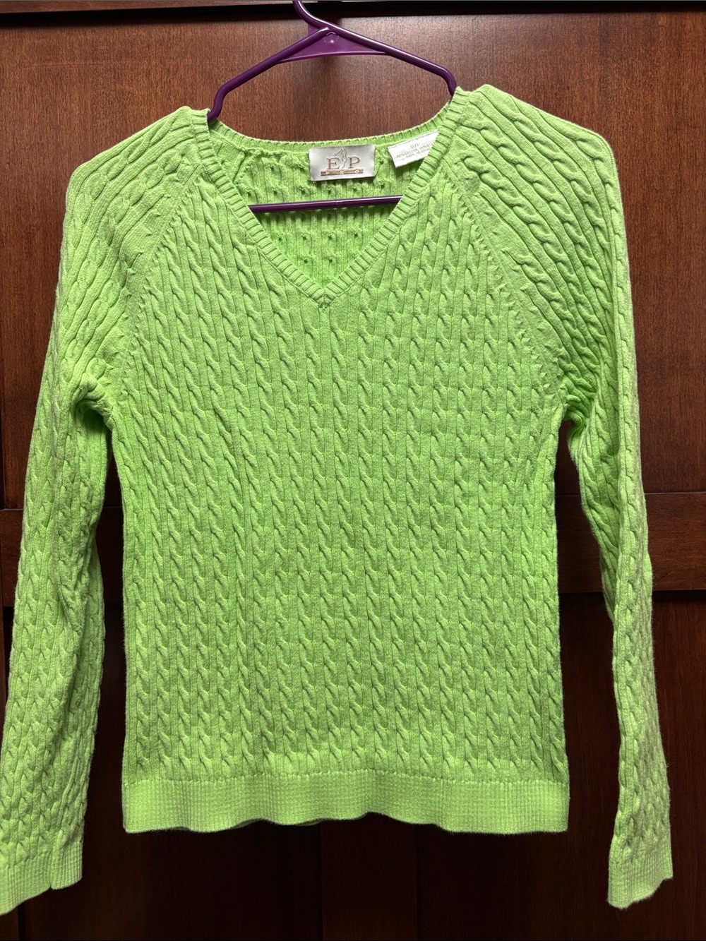 EP Pro Lime Green Cable-Knit V-Neck Sweater